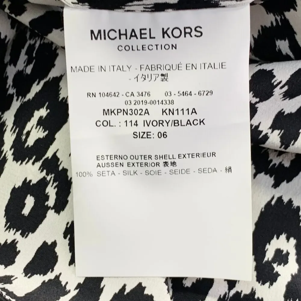 MICHAEL KORS COLLECTION Black White Silk Animal Print Butterfly Sleeve Blouse